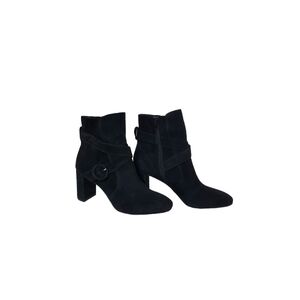 Ann Taylor Wraparound Buckle High Block Heel Suede Boots 7.5M NWOT